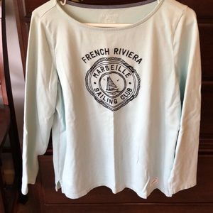 Turquoise like no sleeve shirt.